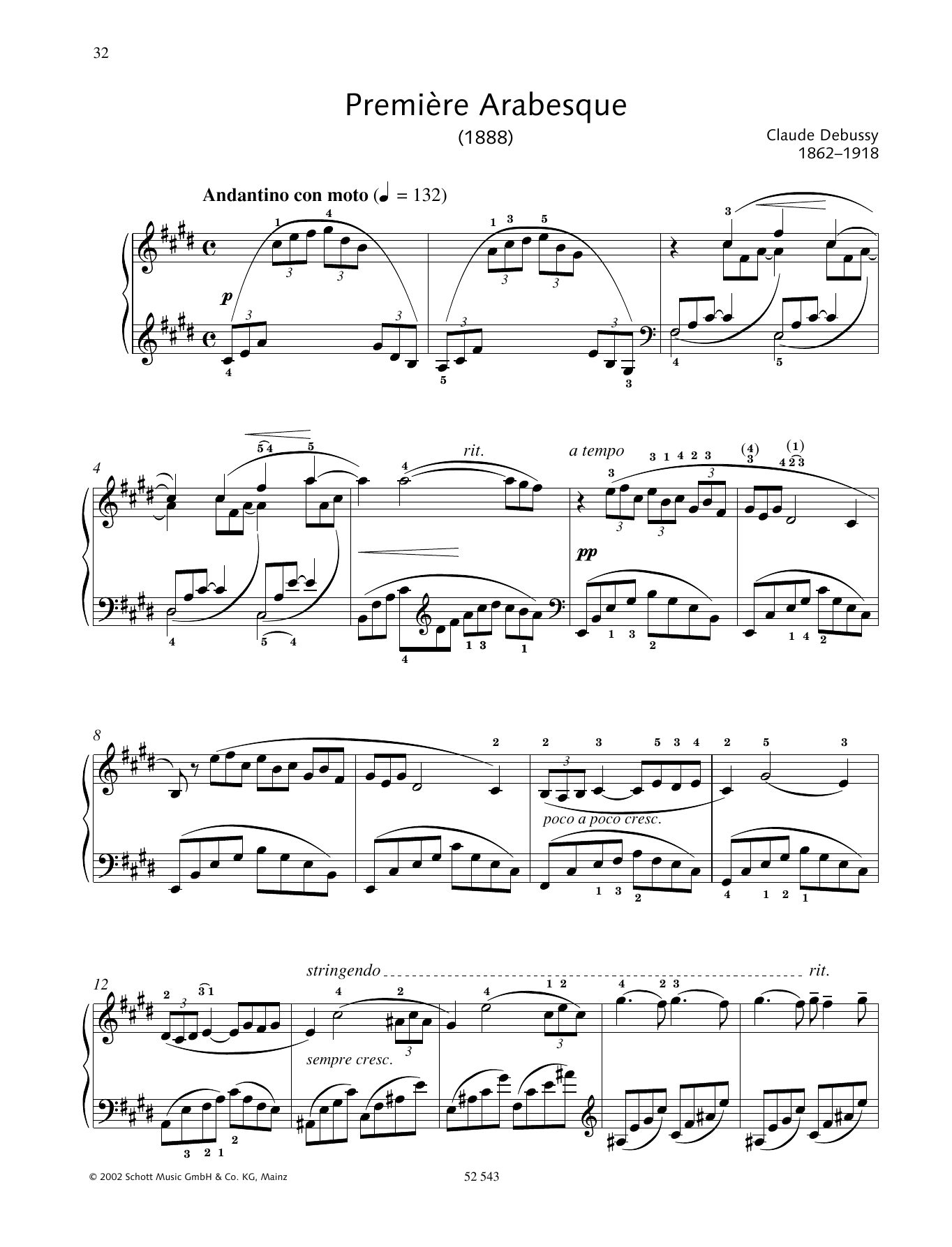 Claude Debussy Première Arabesque Sheet Music Notes & Chords for Piano Solo - Download or Print PDF