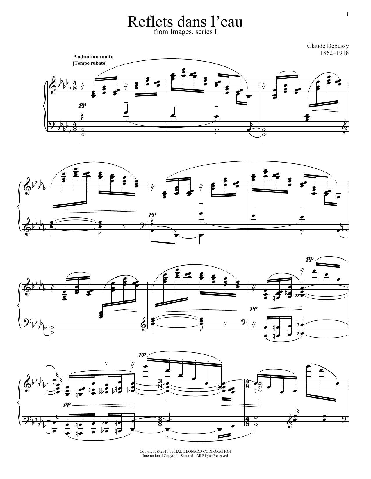 Claude Debussy Reflets Dans L'eau Sheet Music Notes & Chords for Piano - Download or Print PDF