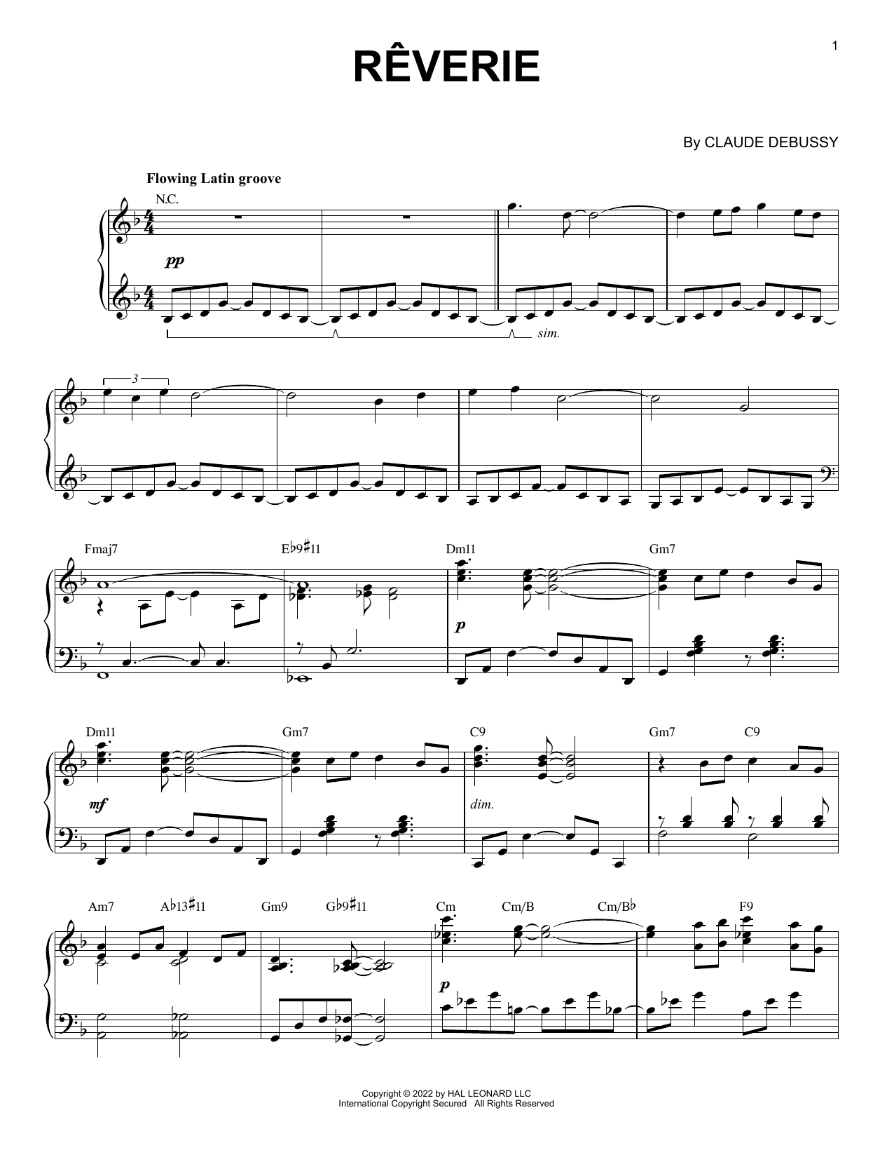 Claude Debussy Reverie [Jazz version] (arr. Brent Edstrom) Sheet Music Notes & Chords for Piano Solo - Download or Print PDF