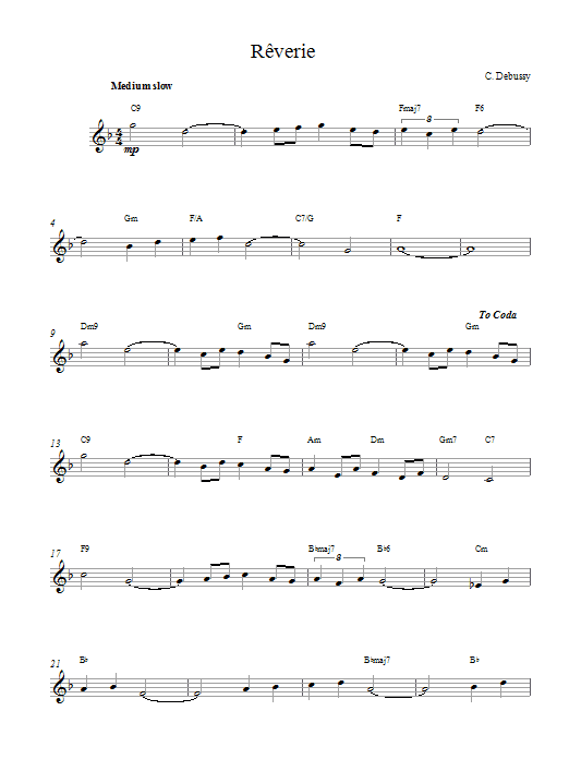 Claude Debussy Reverie Sheet Music Notes & Chords for Melody Line & Chords - Download or Print PDF