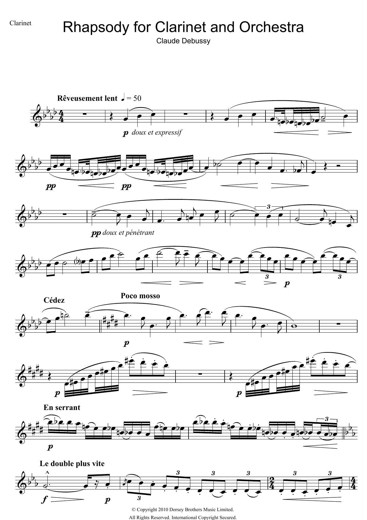 Claude Debussy Rhapsody For Clarinet And Orchestra Sheet Music Notes & Chords for Clarinet - Download or Print PDF