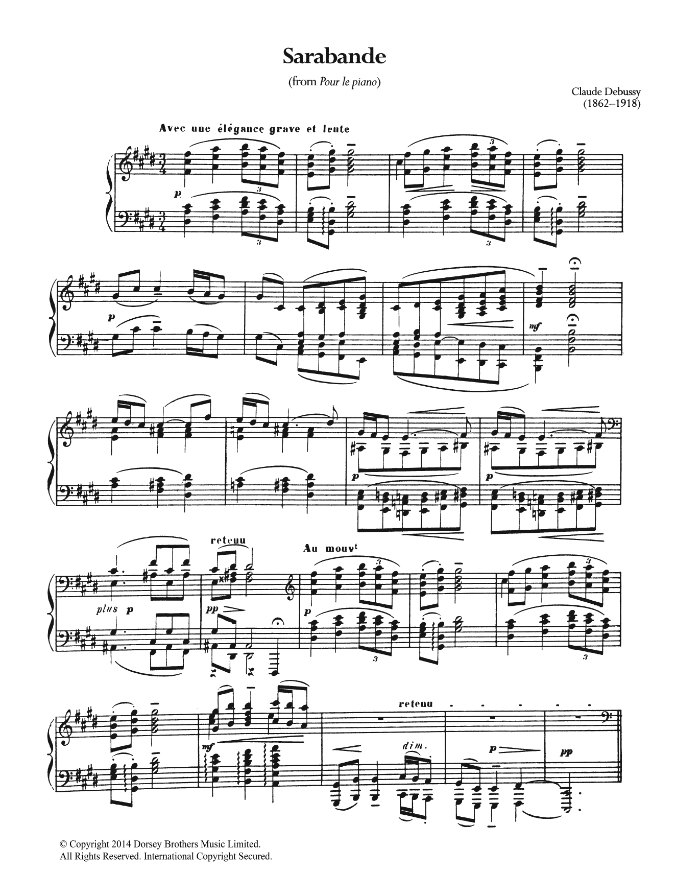 Claude Debussy Sarabande From 'Pour Le Piano' Sheet Music Notes & Chords for Piano - Download or Print PDF