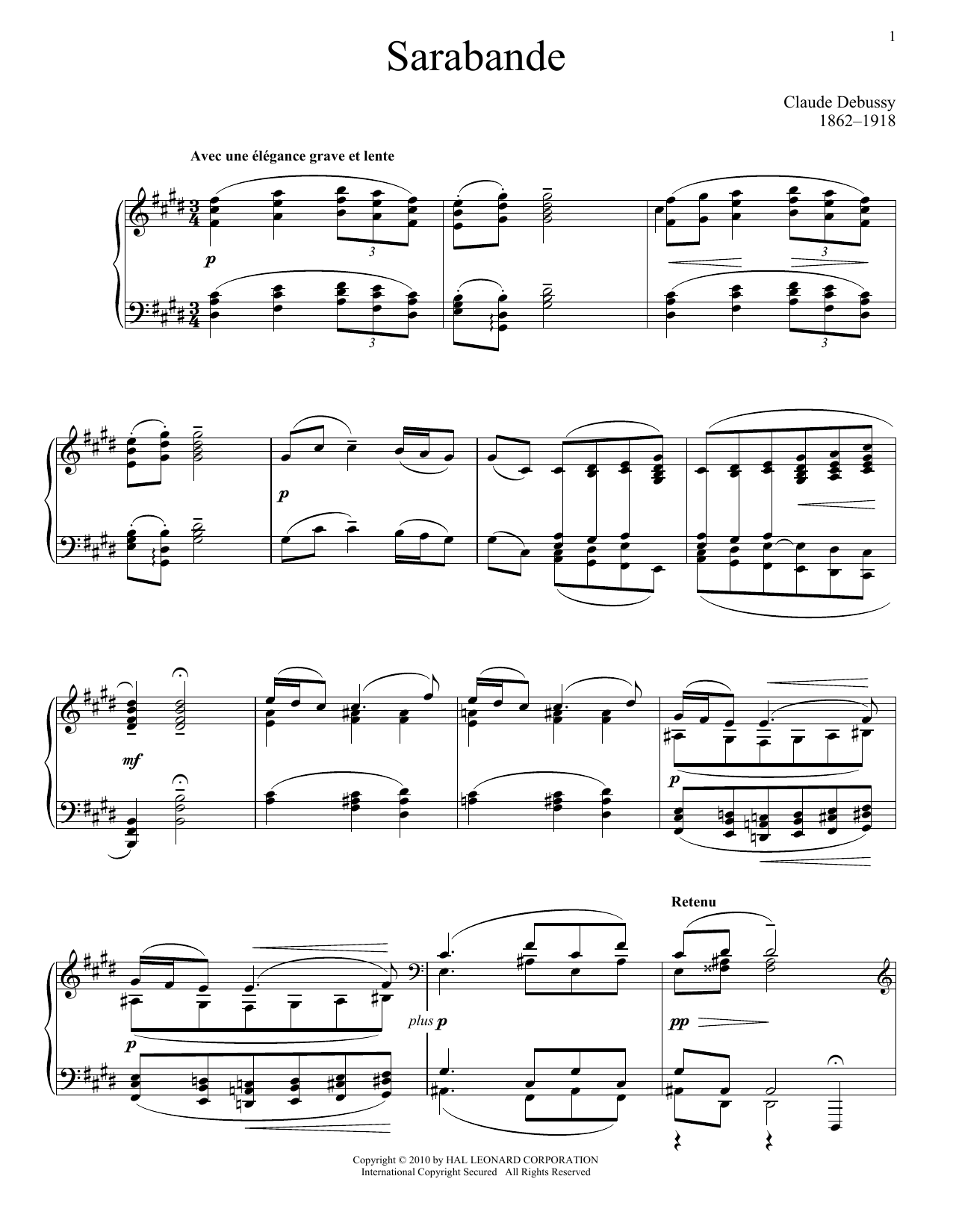 Claude Debussy Sarabande, Pour Le Piano Sheet Music Notes & Chords for Piano - Download or Print PDF