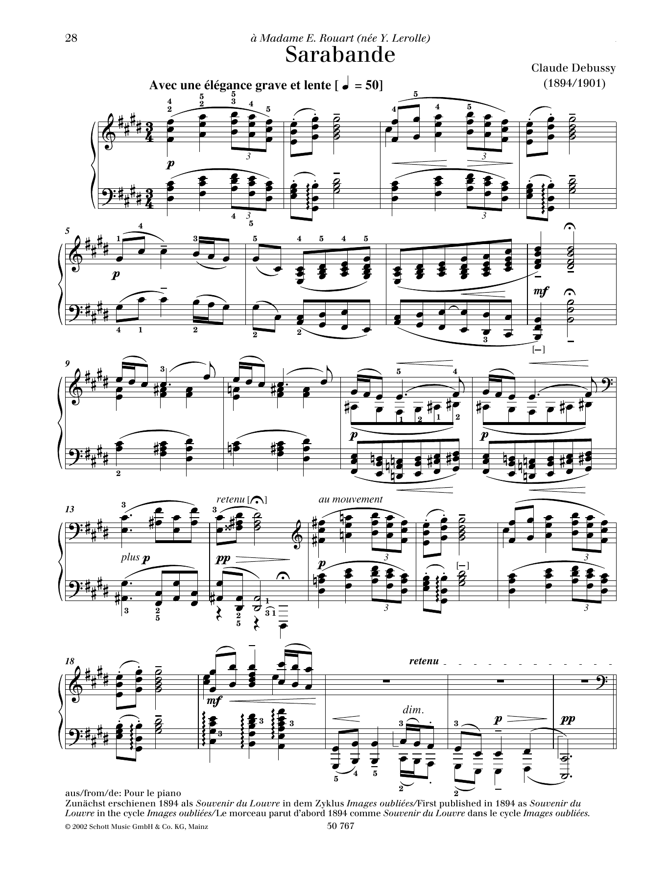 Claude Debussy Sarabande Sheet Music Notes & Chords for Piano Solo - Download or Print PDF