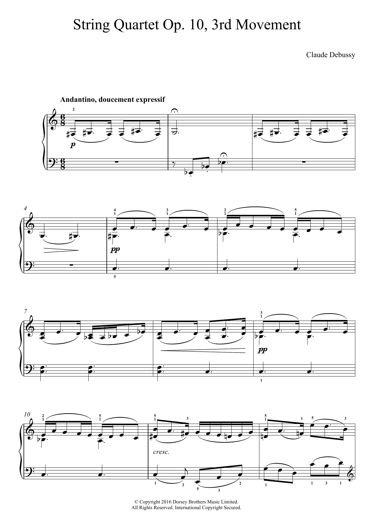 Claude Debussy String Quartet Op.10, 3rd Movement Sheet Music Notes & Chords for Easy Piano - Download or Print PDF