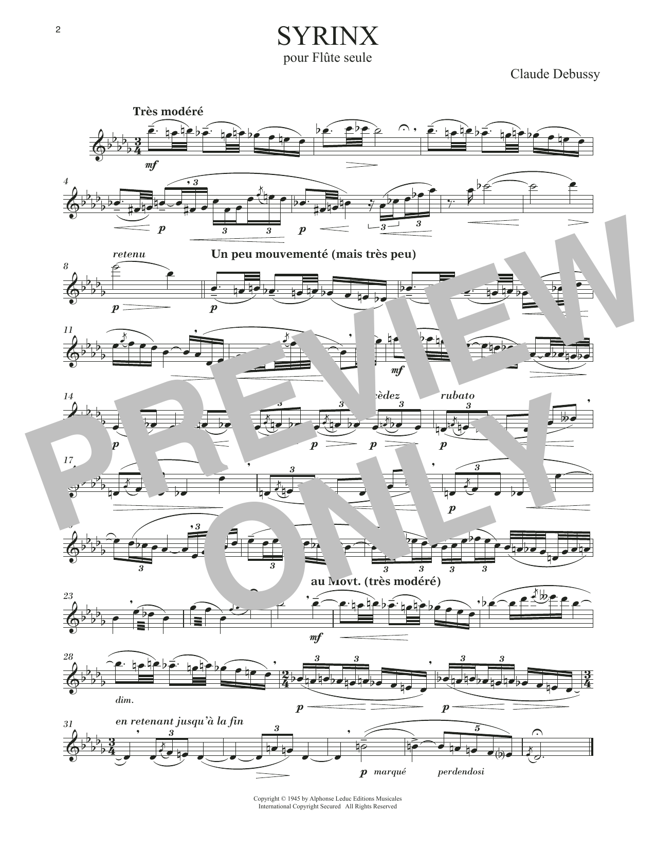 Claude Debussy Syrinx Sheet Music Notes & Chords for Flute Solo - Download or Print PDF