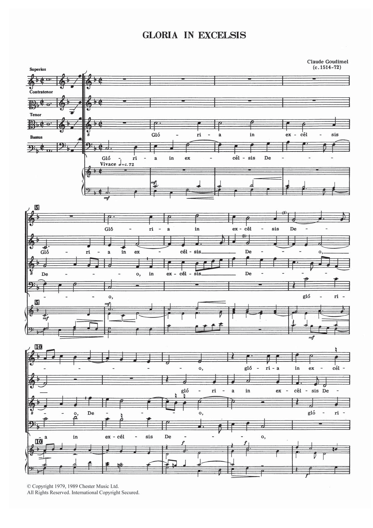 Claude Goudimel Gloria In Excelsis Sheet Music Notes & Chords for SATB - Download or Print PDF