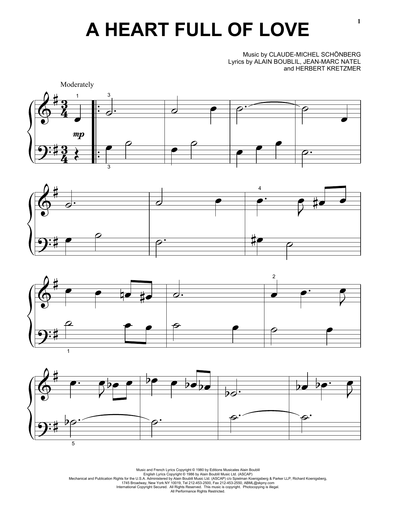 Claude-Michel Schönberg A Heart Full Of Love Sheet Music Notes & Chords for Alto Saxophone - Download or Print PDF