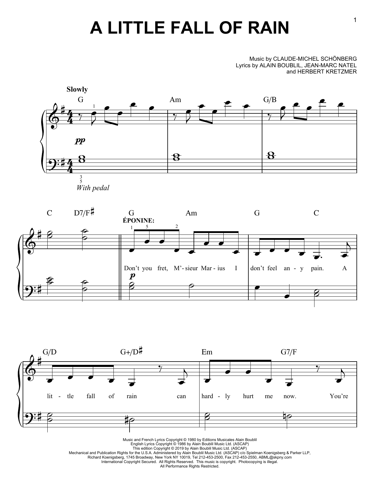 Claude-Michel Schönberg A Little Fall Of Rain Sheet Music Notes & Chords for Cello - Download or Print PDF