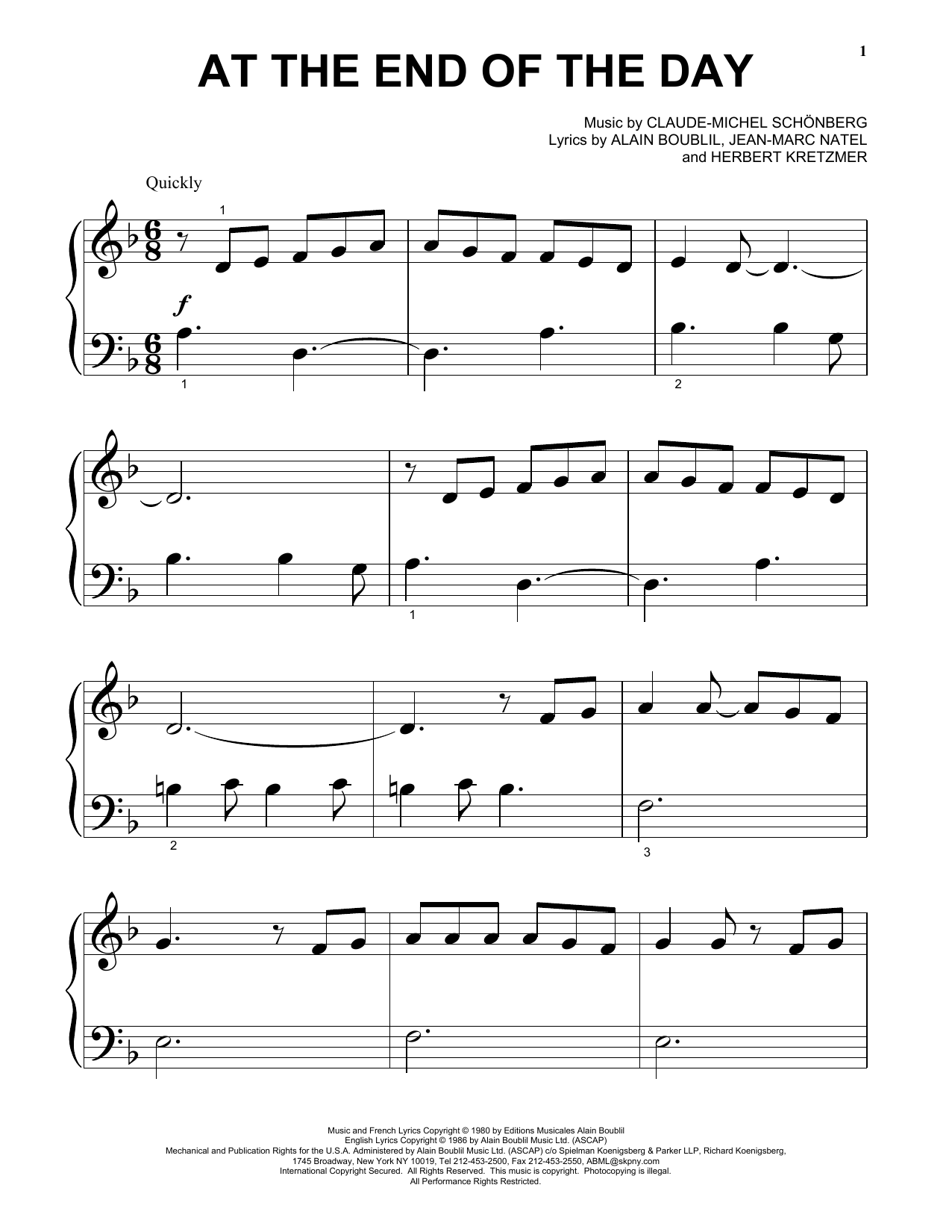 Claude-Michel Schönberg At The End Of The Day Sheet Music Notes & Chords for Cello - Download or Print PDF