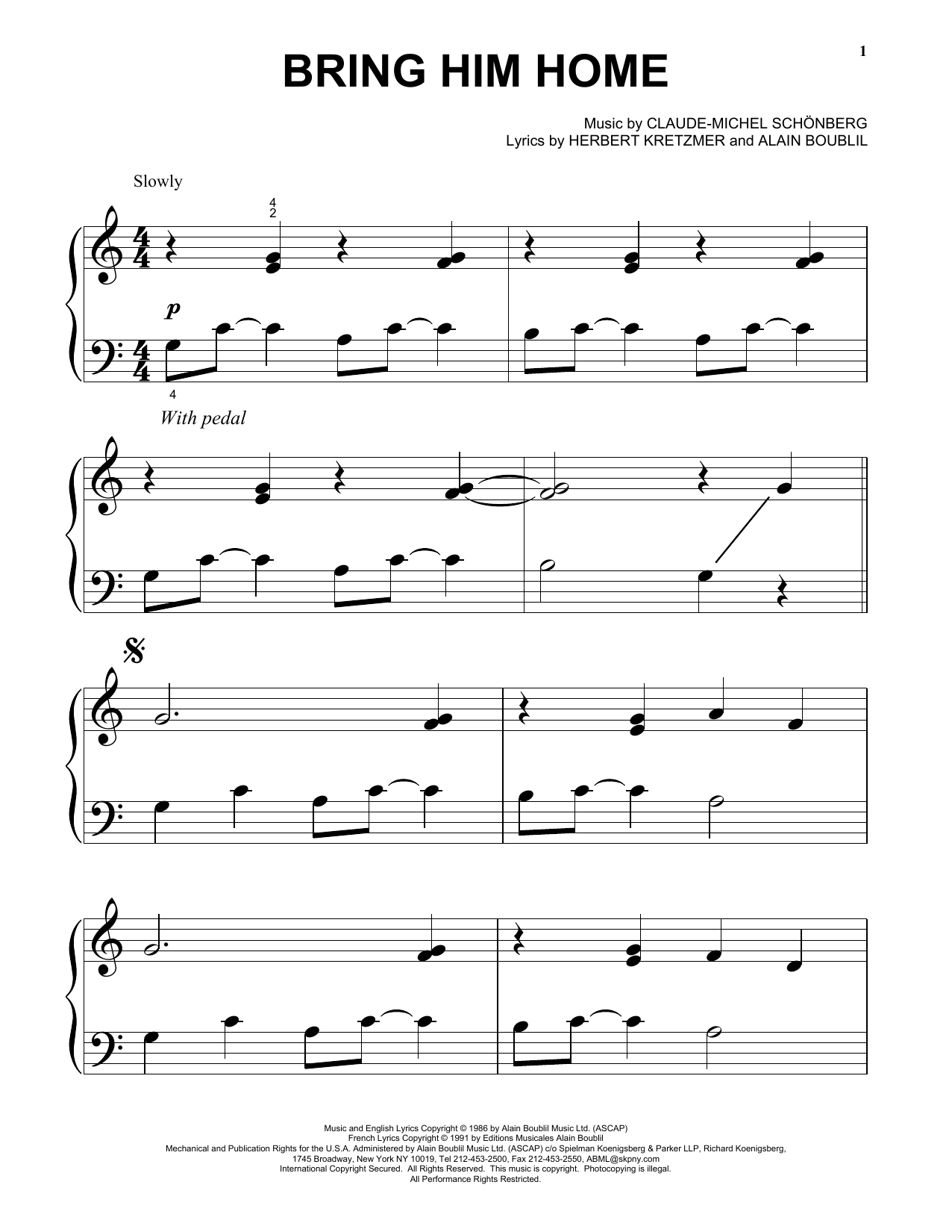 Claude-Michel Schönberg Bring Him Home Sheet Music Notes & Chords for Violin - Download or Print PDF