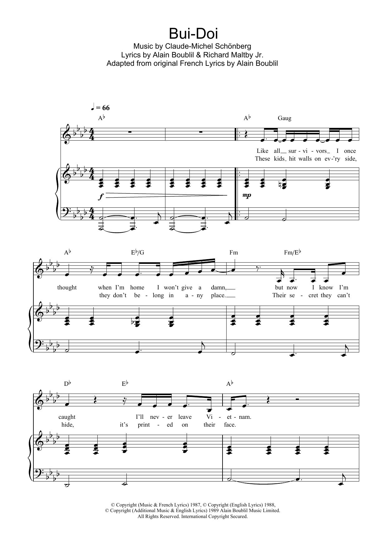 Boublil and Schonberg Bui-Doi (from Miss Saigon) Sheet Music Notes & Chords for Piano, Vocal & Guitar - Download or Print PDF
