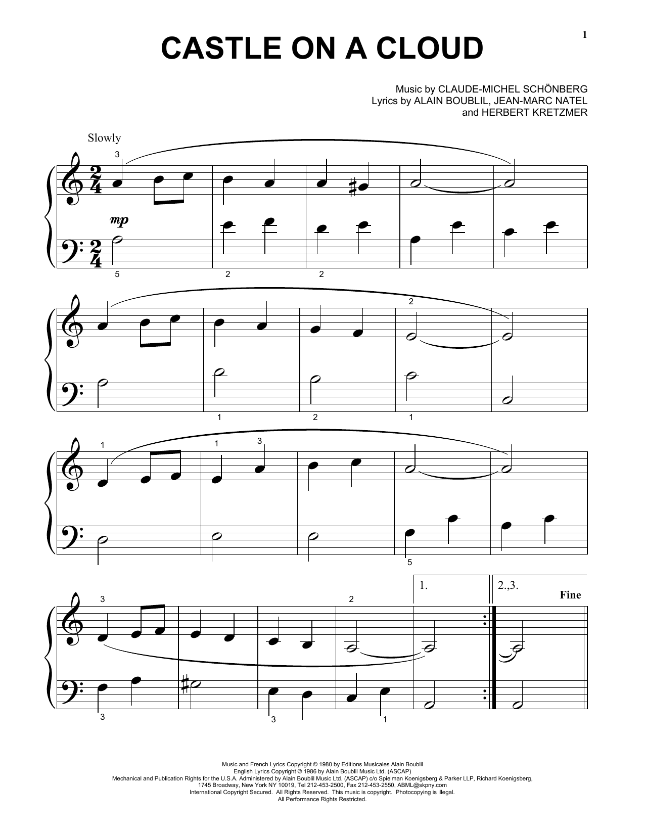 Claude-Michel Schonberg Castle On A Cloud Sheet Music Notes & Chords for Voice - Download or Print PDF