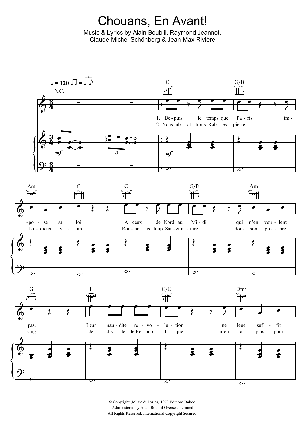 Claude-Michel Schonberg Chouans, En Avant Sheet Music Notes & Chords for Piano, Vocal & Guitar - Download or Print PDF