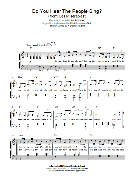 Claude-Michel Schonberg Do You Hear The People Sing? (from Les Miserables) Sheet Music Notes & Chords for Piano Chords/Lyrics - Download or Print PDF