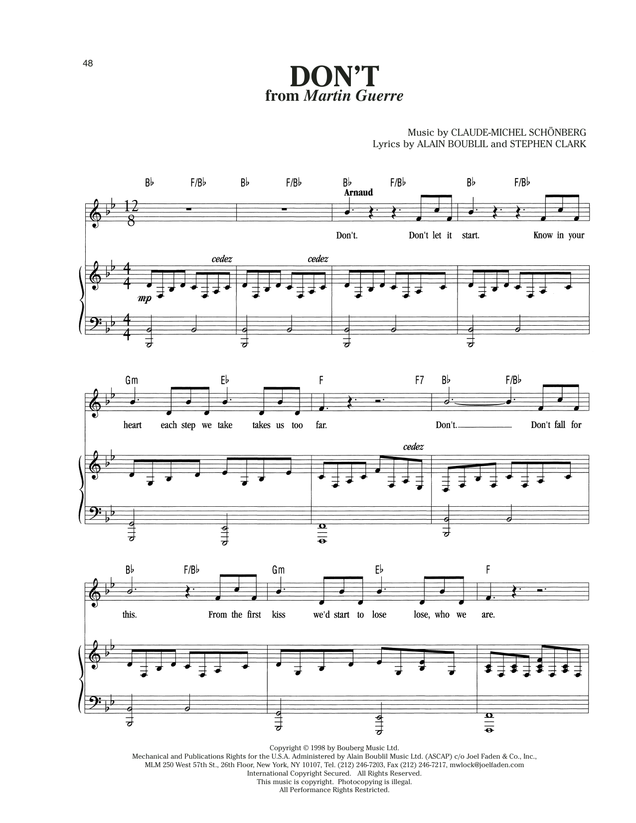 Claude-Michel Schonberg Don't (from Martin Guerre) (arr. Richard Walters) Sheet Music Notes & Chords for Piano & Vocal - Download or Print PDF
