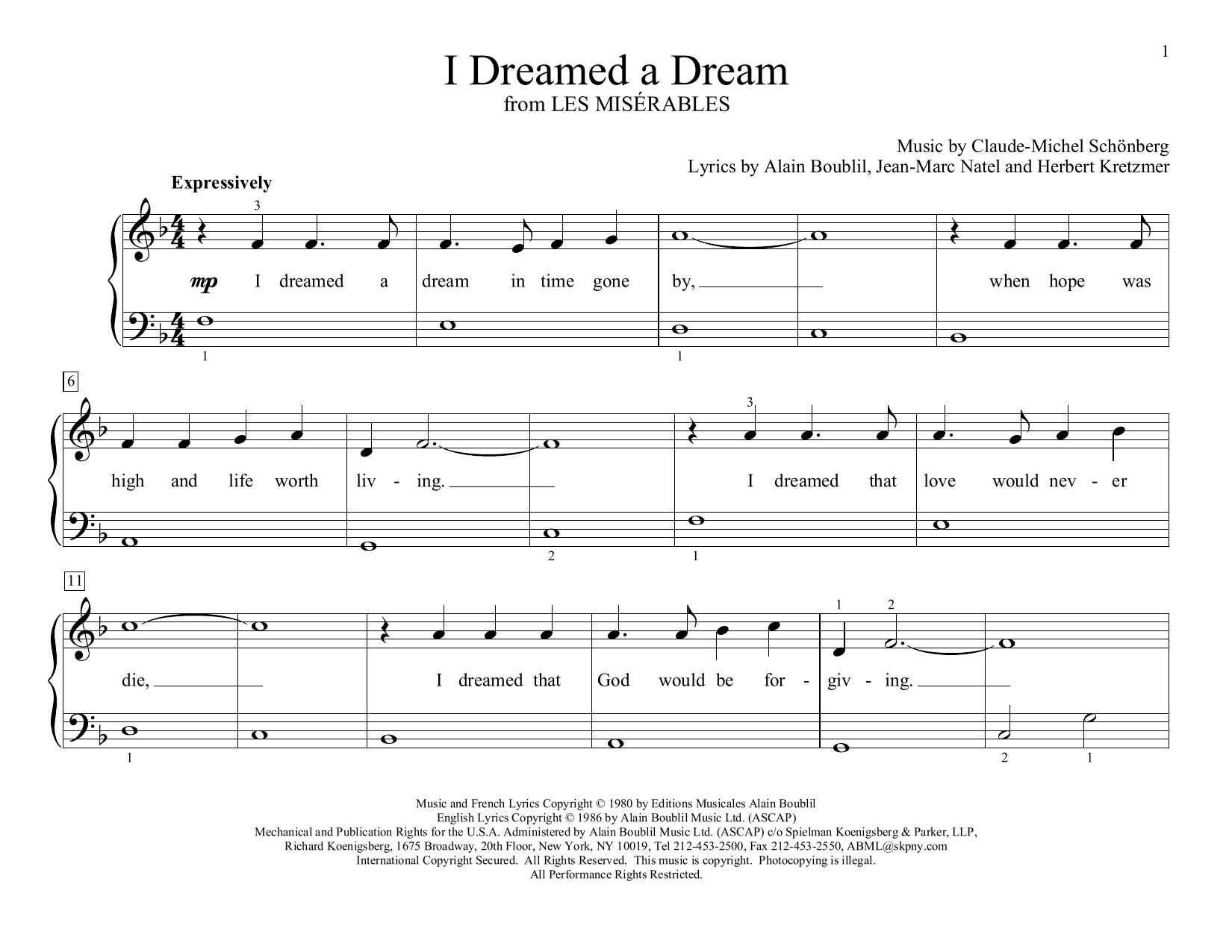 Claude-Michel Schönberg I Dreamed A Dream (from Les Miserables) (arr. Christopher Hussey) Sheet Music Notes & Chords for Educational Piano - Download or Print PDF