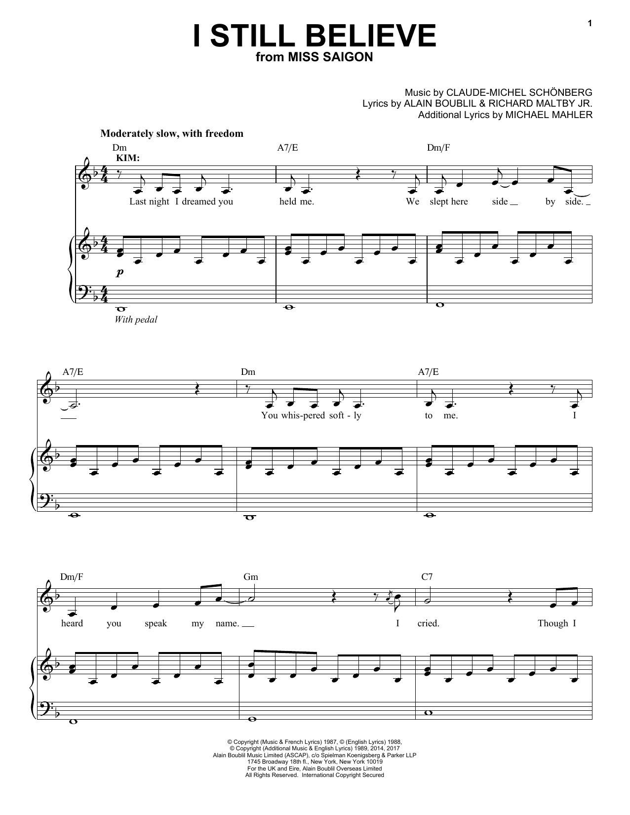 Claude-Michel Schönberg I Still Believe Sheet Music Notes & Chords for Piano & Vocal - Download or Print PDF