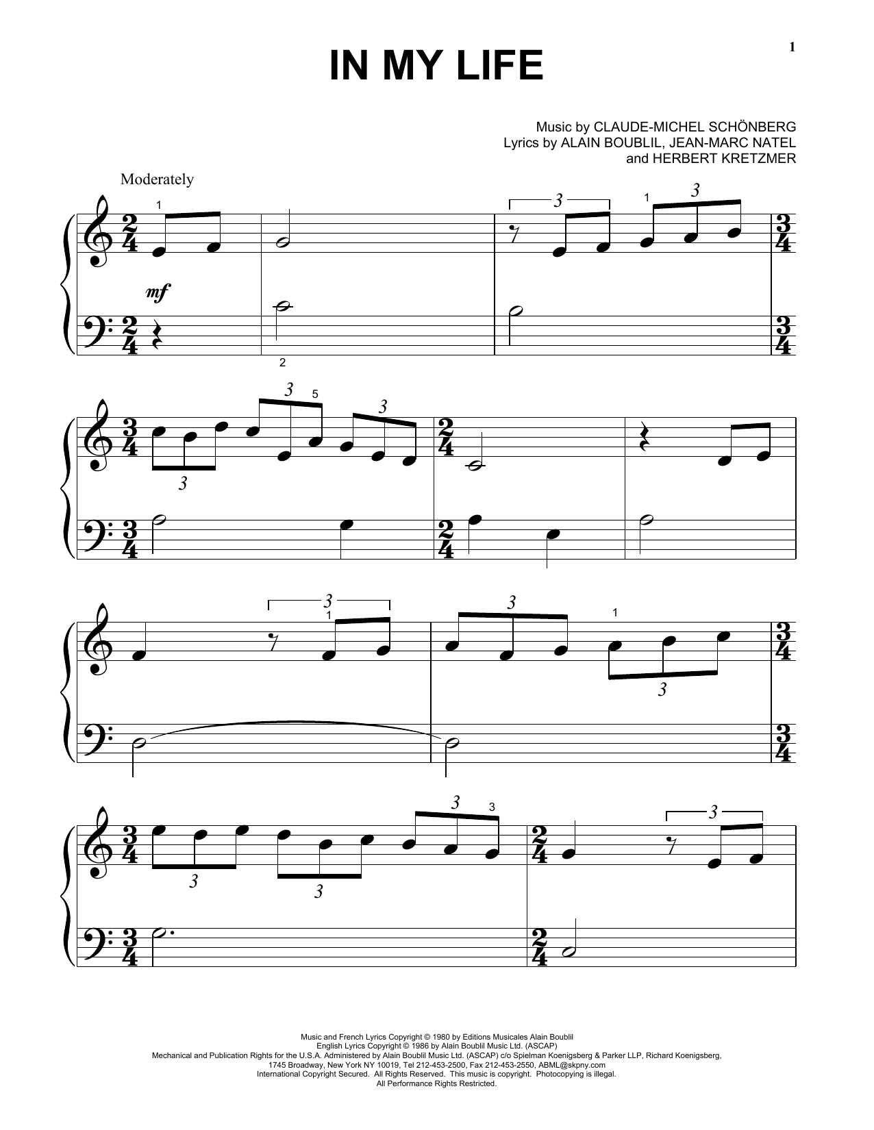 Claude-Michel Schönberg In My Life Sheet Music Notes & Chords for Alto Saxophone - Download or Print PDF