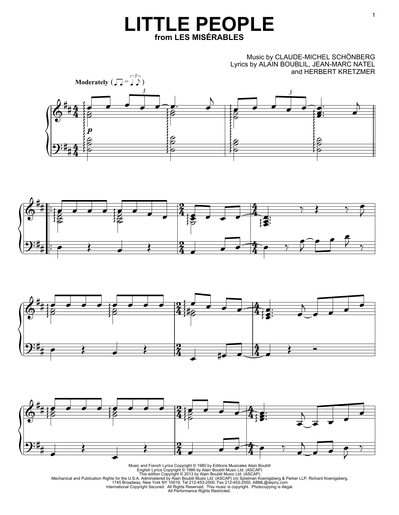 Claude-Michel Schonberg Little People Sheet Music Notes & Chords for Melody Line, Lyrics & Chords - Download or Print PDF