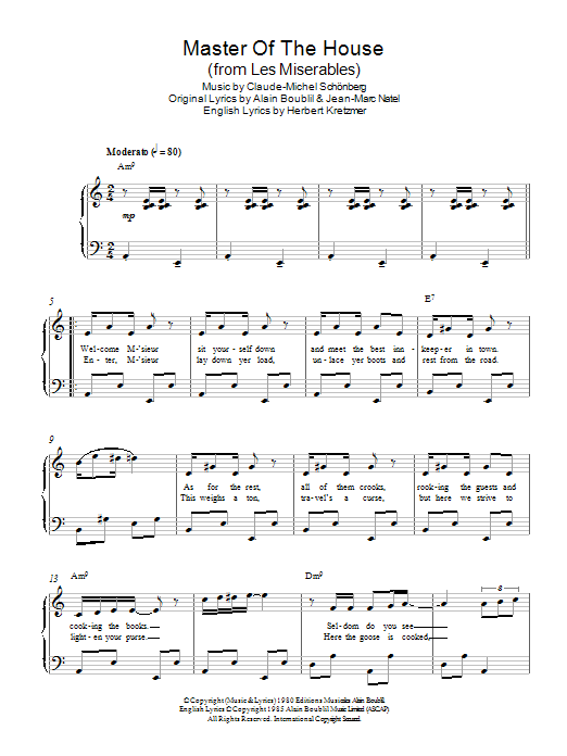 Claude-Michel Schonberg Master Of The House (from Les Miserables) Sheet Music Notes & Chords for Easy Piano - Download or Print PDF