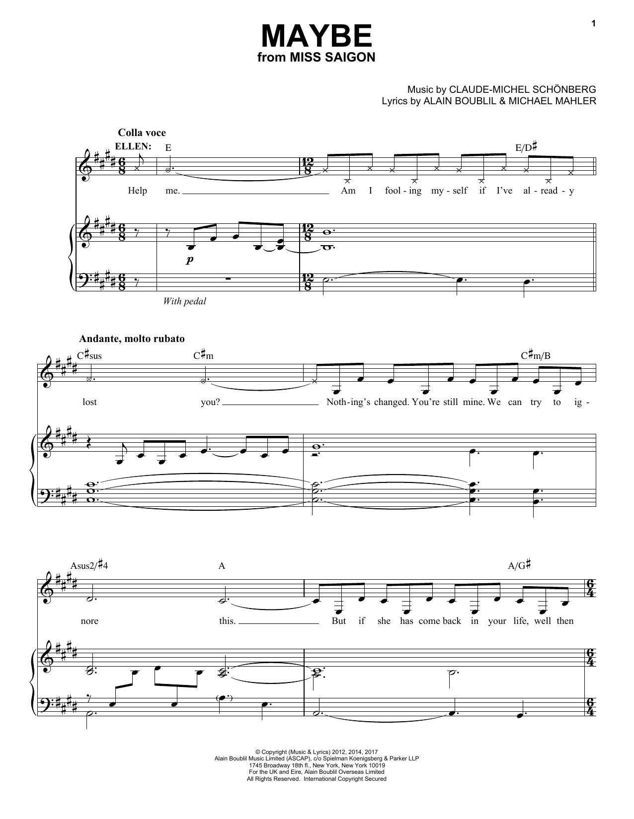 Claude-Michel Schönberg Maybe Sheet Music Notes & Chords for Piano & Vocal - Download or Print PDF