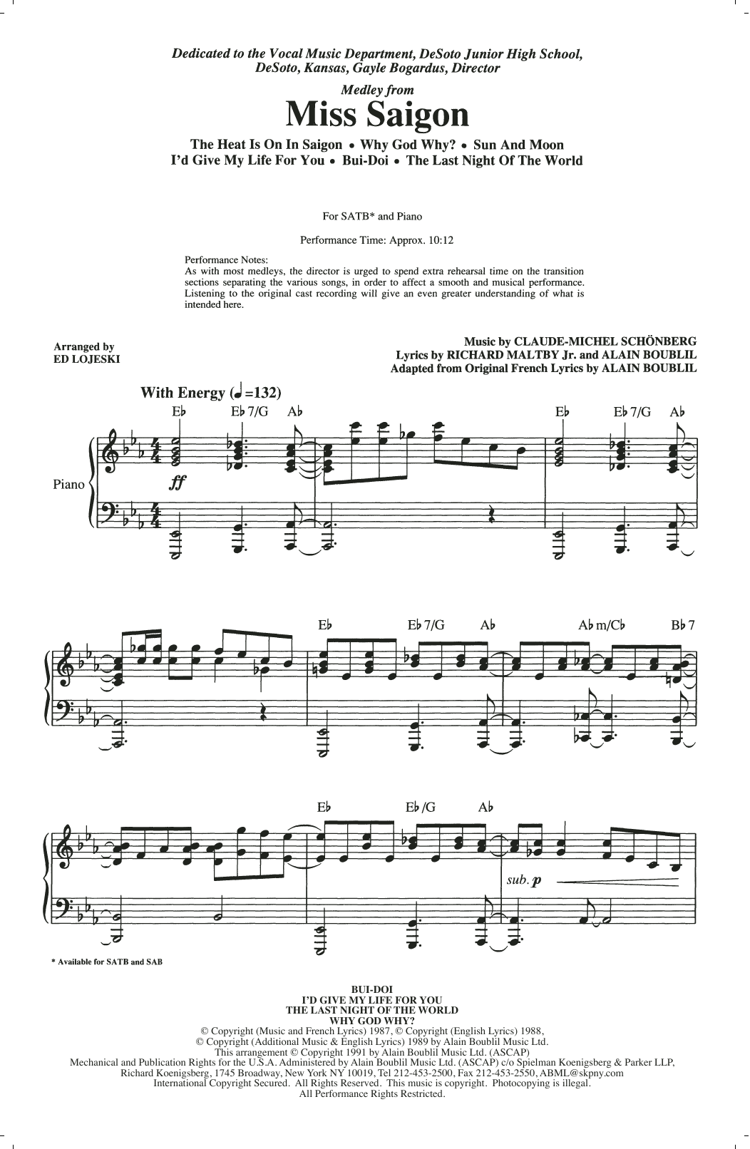 Claude-Michel Schonberg Miss Saigon (Medley) (arr. Ed Lojeski) Sheet Music Notes & Chords for SATB Choir - Download or Print PDF