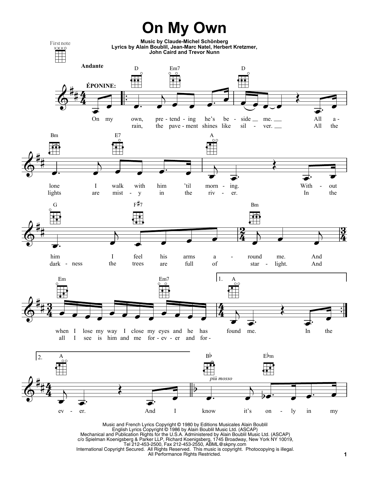 Claude-Michel Schonberg On My Own Sheet Music Notes & Chords for Viola - Download or Print PDF