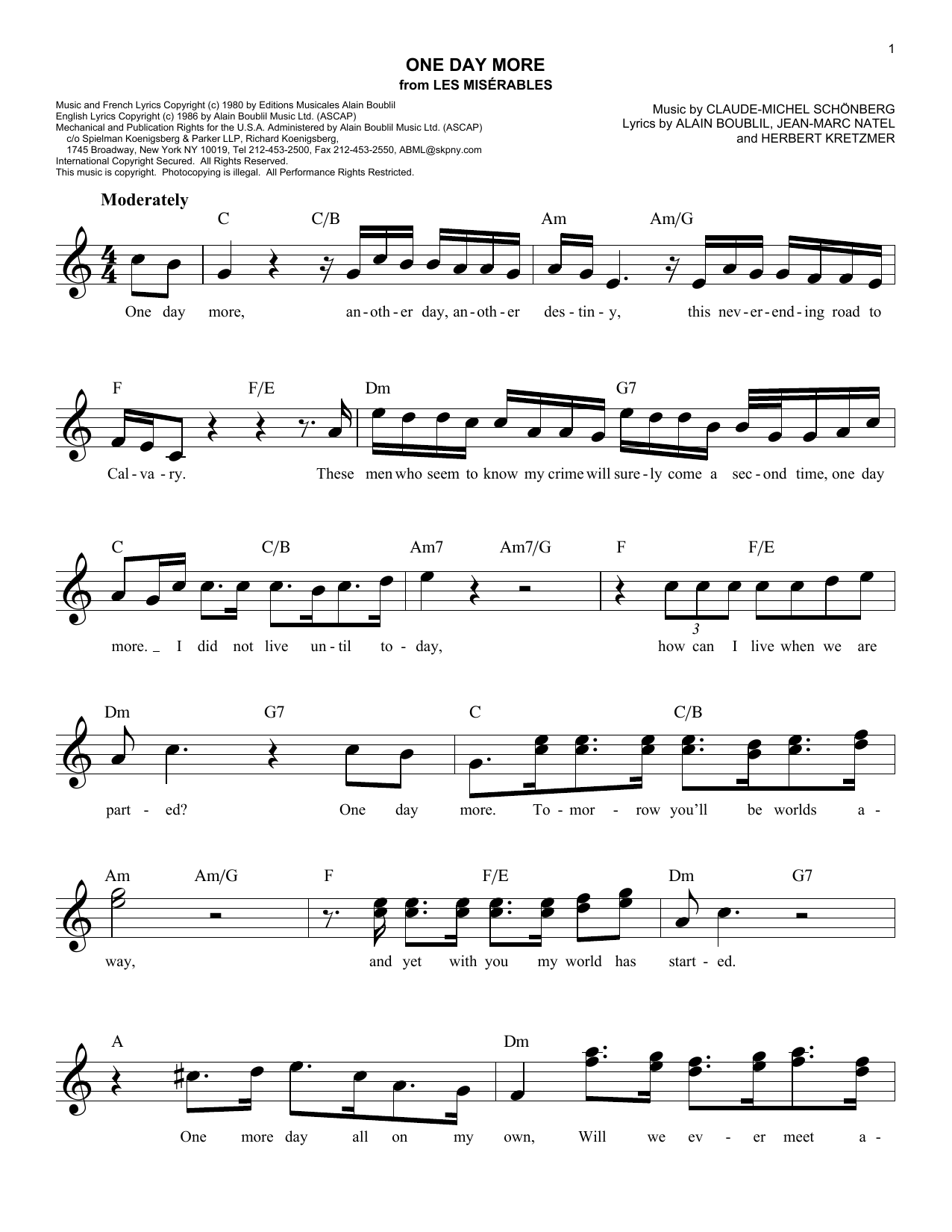 Claude-Michel Schonberg One Day More (from Les Miserables) Sheet Music Notes & Chords for Melody Line, Lyrics & Chords - Download or Print PDF