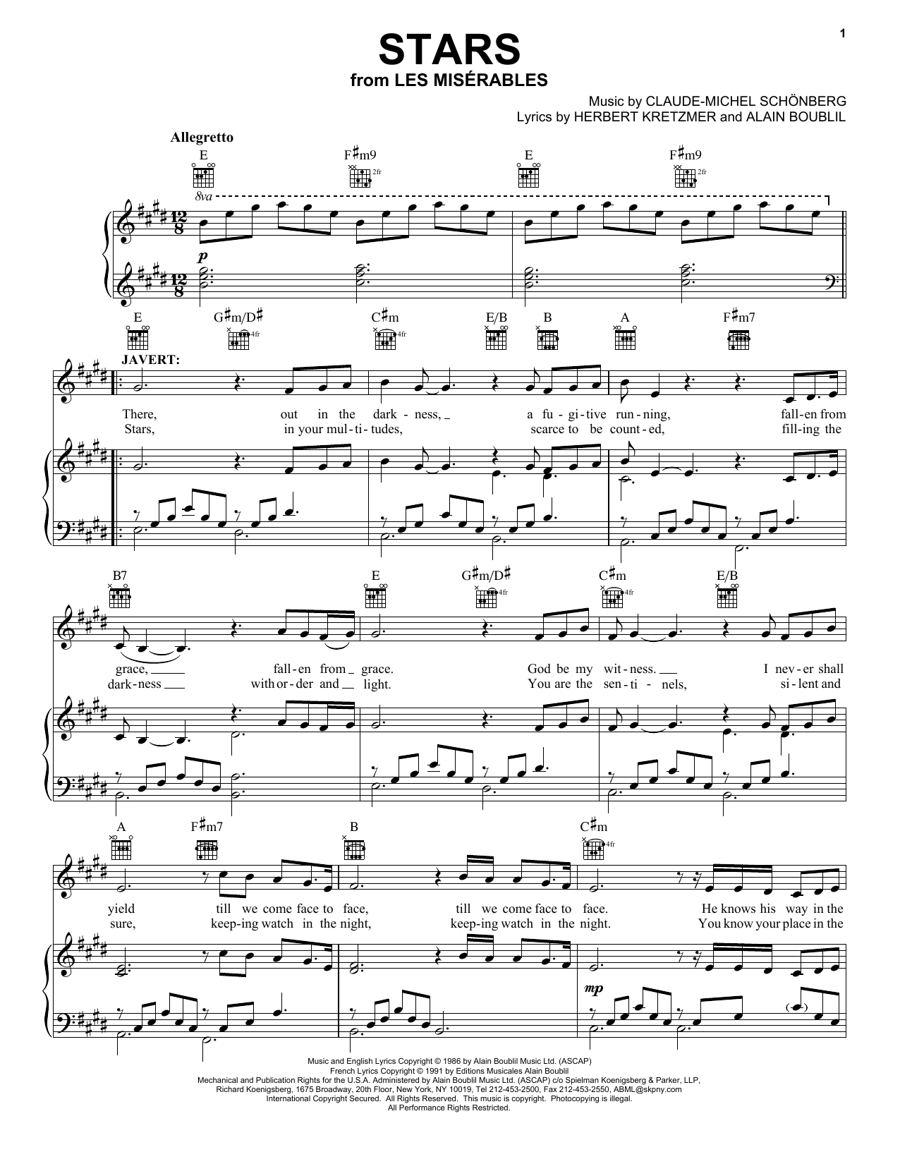 Claude-Michel Schonberg Stars Sheet Music Notes & Chords for Easy Piano - Download or Print PDF