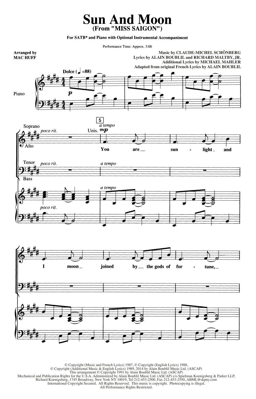 Claude-Michel Schönberg Sun And Moon (from Miss Saigon) (arr. Mac Huff) Sheet Music Notes & Chords for SATB Choir - Download or Print PDF