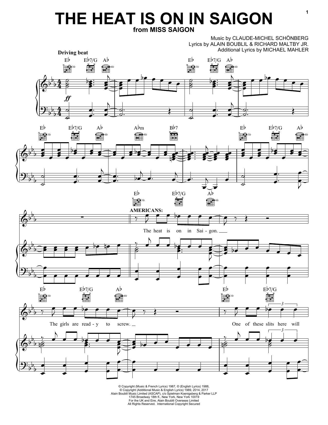 Claude-Michel Schonberg The Heat Is On In Saigon Sheet Music Notes & Chords for Piano, Vocal & Guitar (Right-Hand Melody) - Download or Print PDF