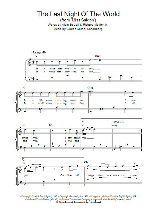 Claude-Michel Schonberg The Last Night Of The World Sheet Music Notes & Chords for Violin - Download or Print PDF