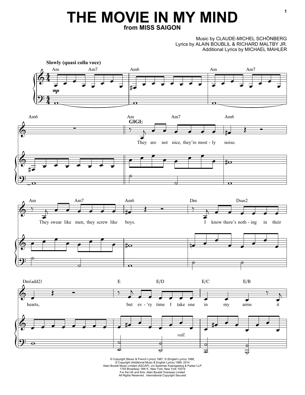 Claude-Michel Schönberg The Movie In My Mind Sheet Music Notes & Chords for Piano & Vocal - Download or Print PDF