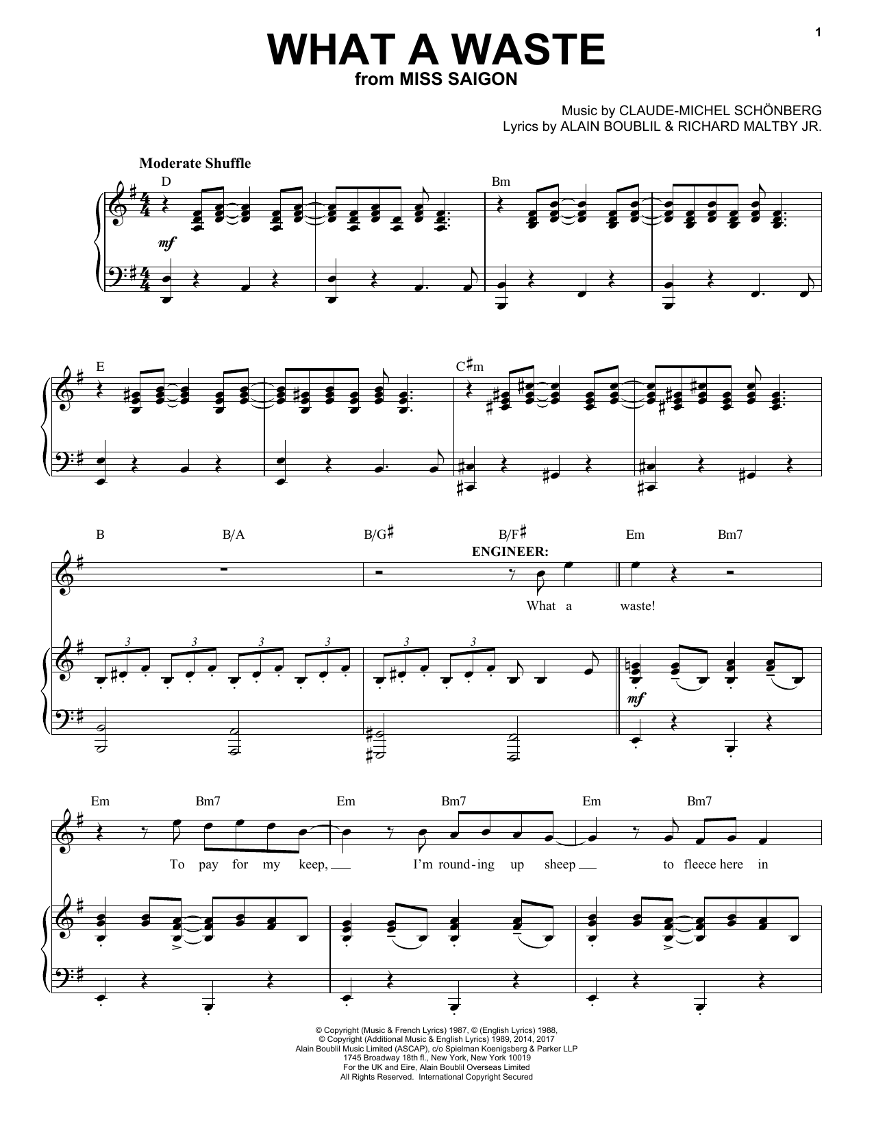 Claude-Michel Schönberg What A Waste Sheet Music Notes & Chords for Piano & Vocal - Download or Print PDF