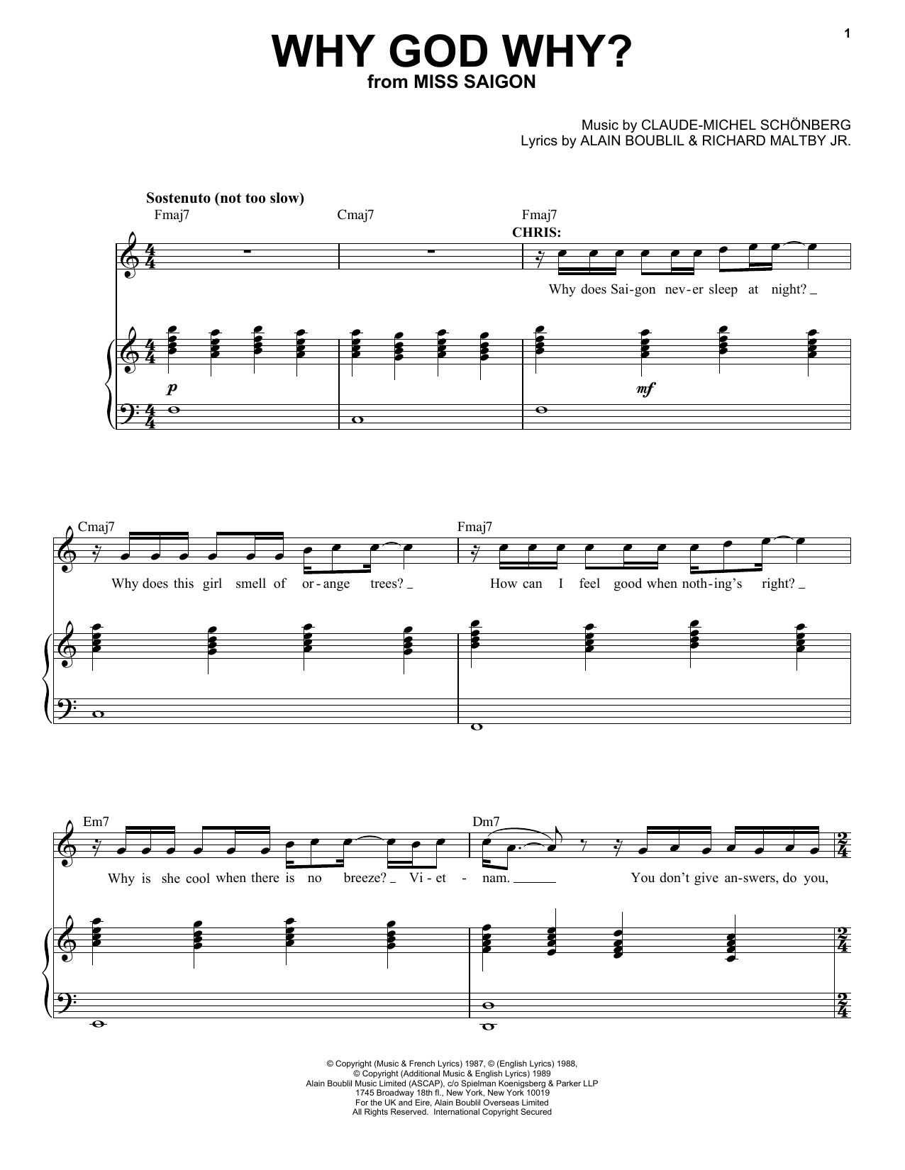 Claude-Michel Schonberg Why God Why? Sheet Music Notes & Chords for Piano, Vocal & Guitar - Download or Print PDF