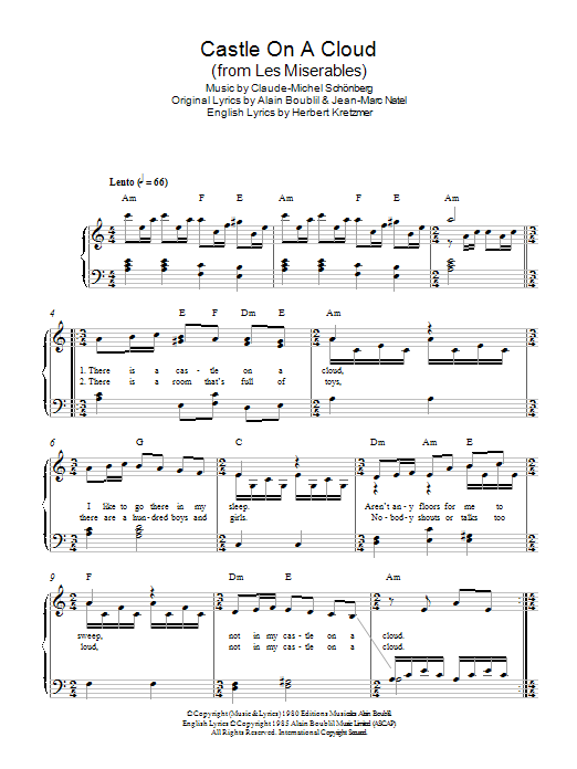 Claude Michel Schonberg Castle On A Cloud From Les Miserables Sheet Music Download Pdf Score 114687