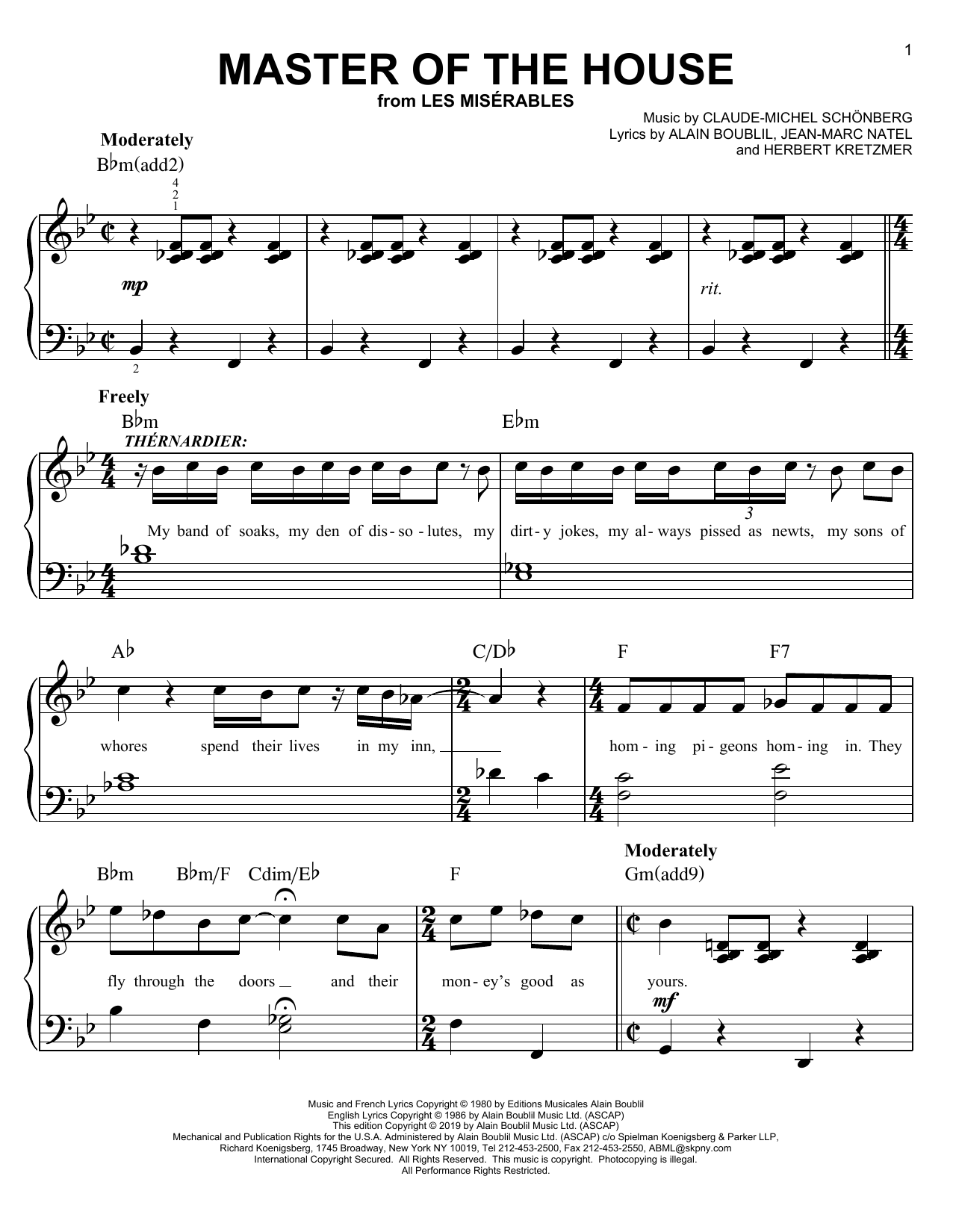 Preview Claude-Michel Schonberg Master Of The House Broadway sheet music, notes and chords for Melody Line, Lyrics & Chords, SKU: 191693 Master Of The House sheet music