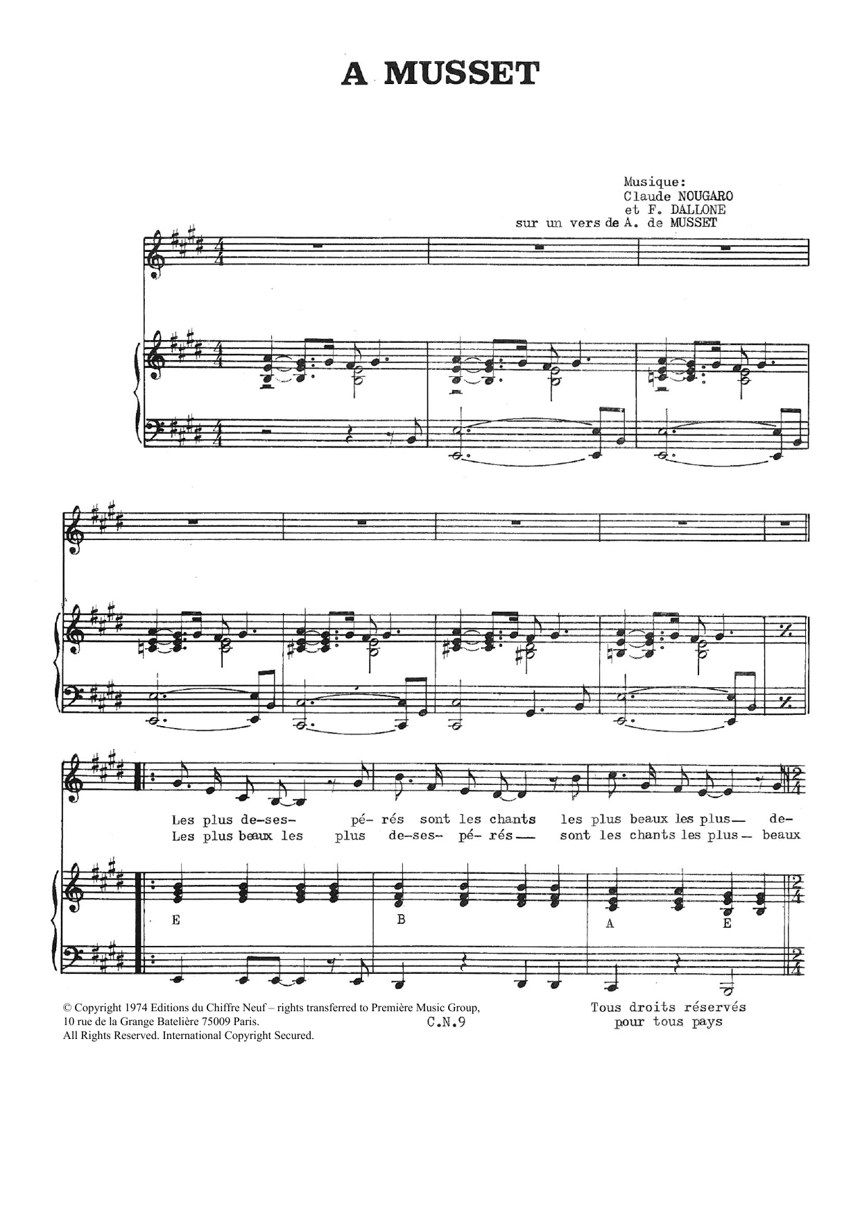 Claude Nougaro A Musset Sheet Music Notes & Chords for Piano & Vocal - Download or Print PDF