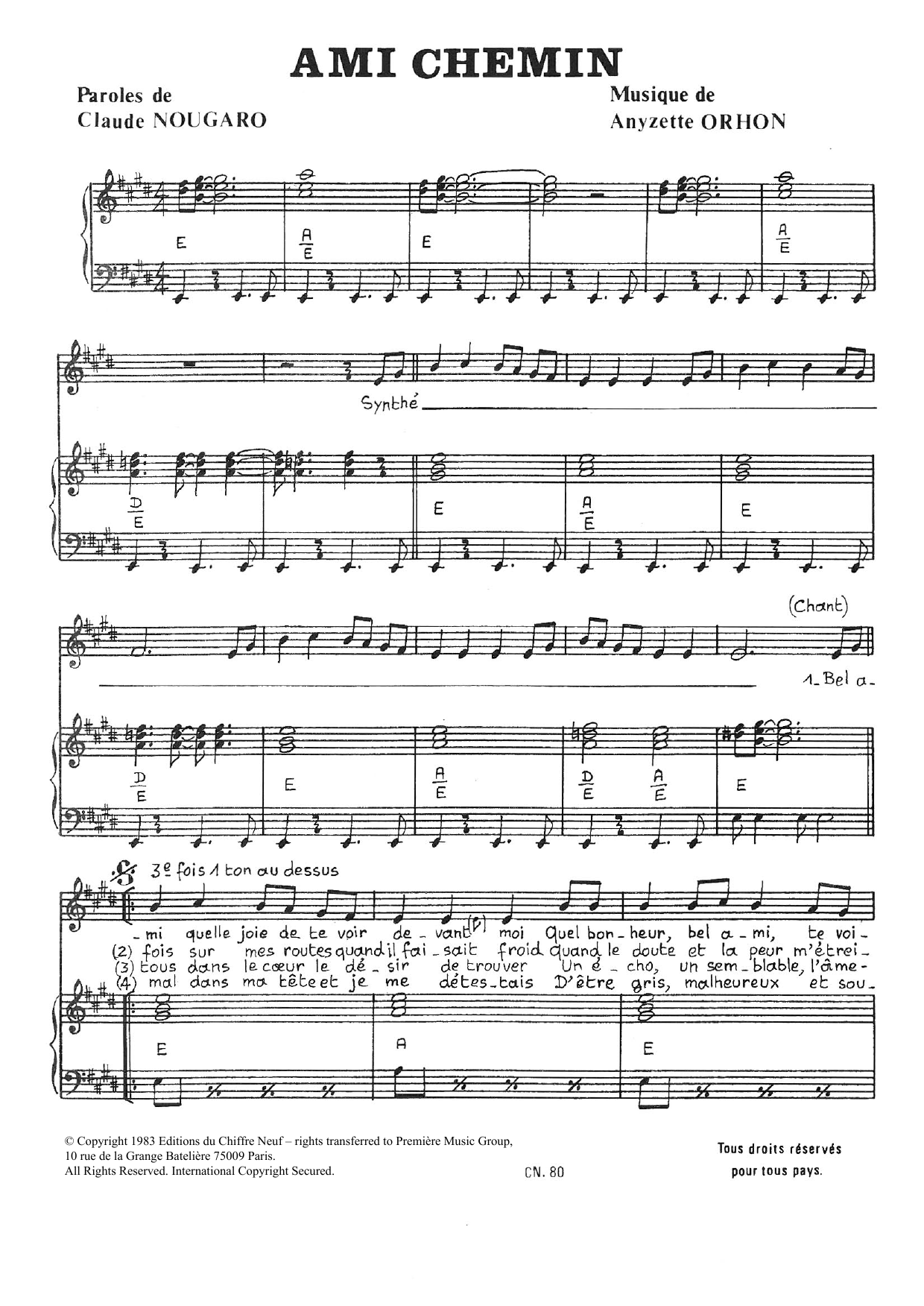 Claude Nougaro Ami Chemin Sheet Music Notes & Chords for Piano & Vocal - Download or Print PDF