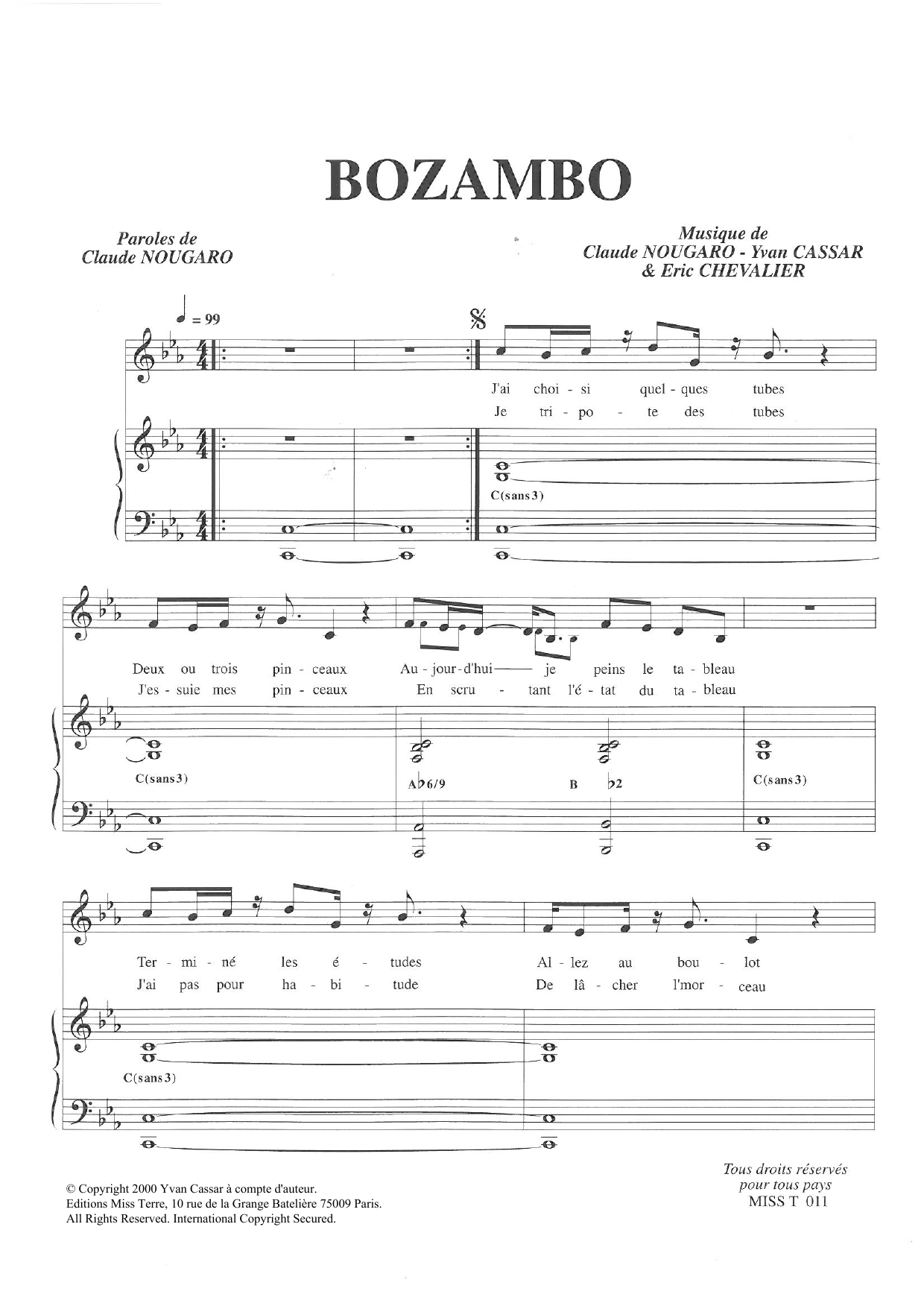 Claude Nougaro Bozambo Sheet Music Notes & Chords for Piano & Vocal - Download or Print PDF