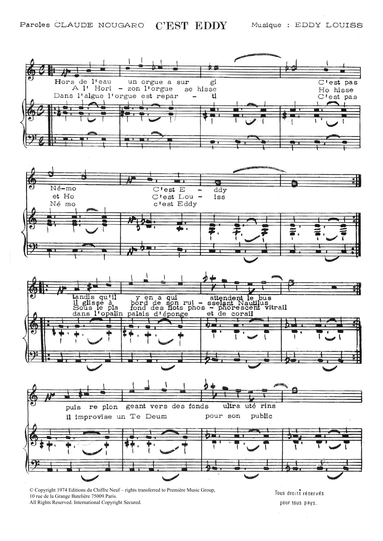 Claude Nougaro C'est Eddy Sheet Music Notes & Chords for Piano & Vocal - Download or Print PDF