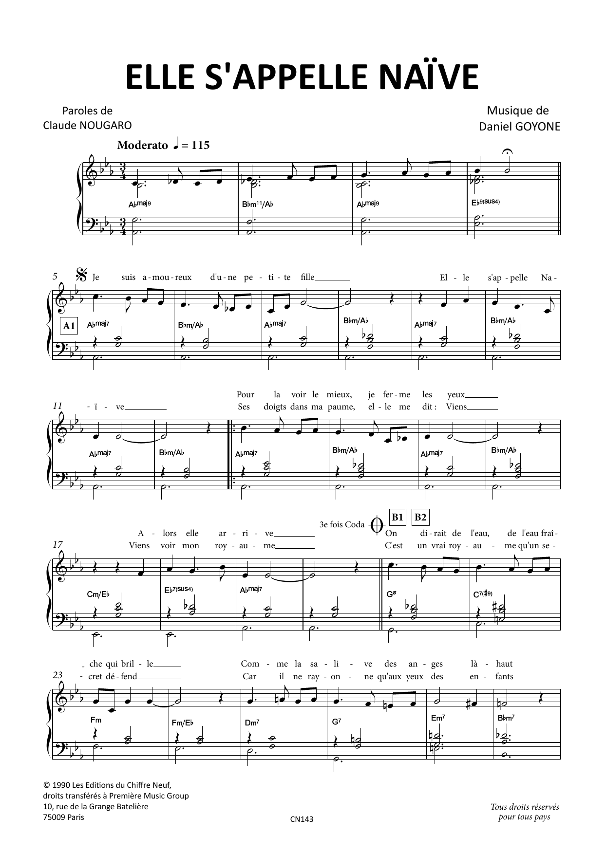 Claude Nougaro Elle s'appelle Naive Sheet Music Notes & Chords for Piano & Vocal - Download or Print PDF
