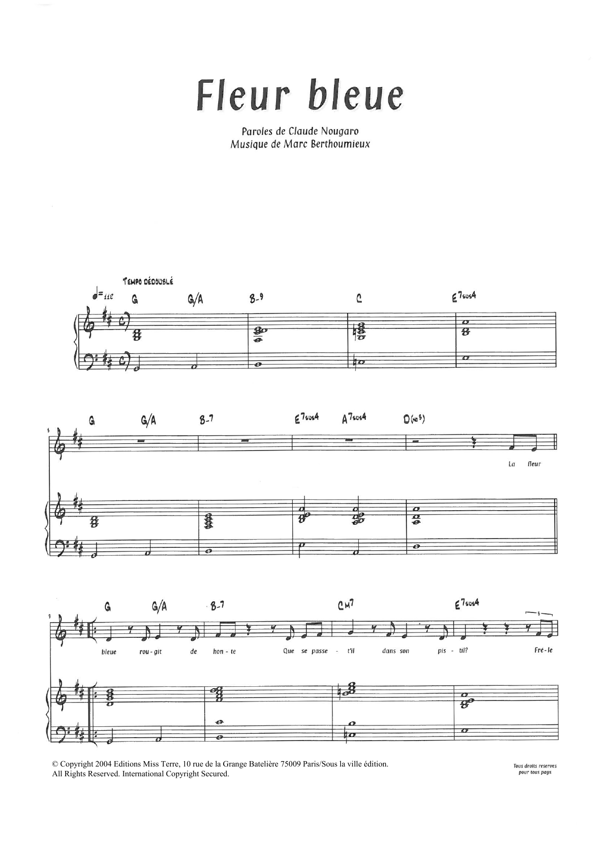 Claude Nougaro Fleur Bleue Sheet Music Notes & Chords for Piano & Vocal - Download or Print PDF