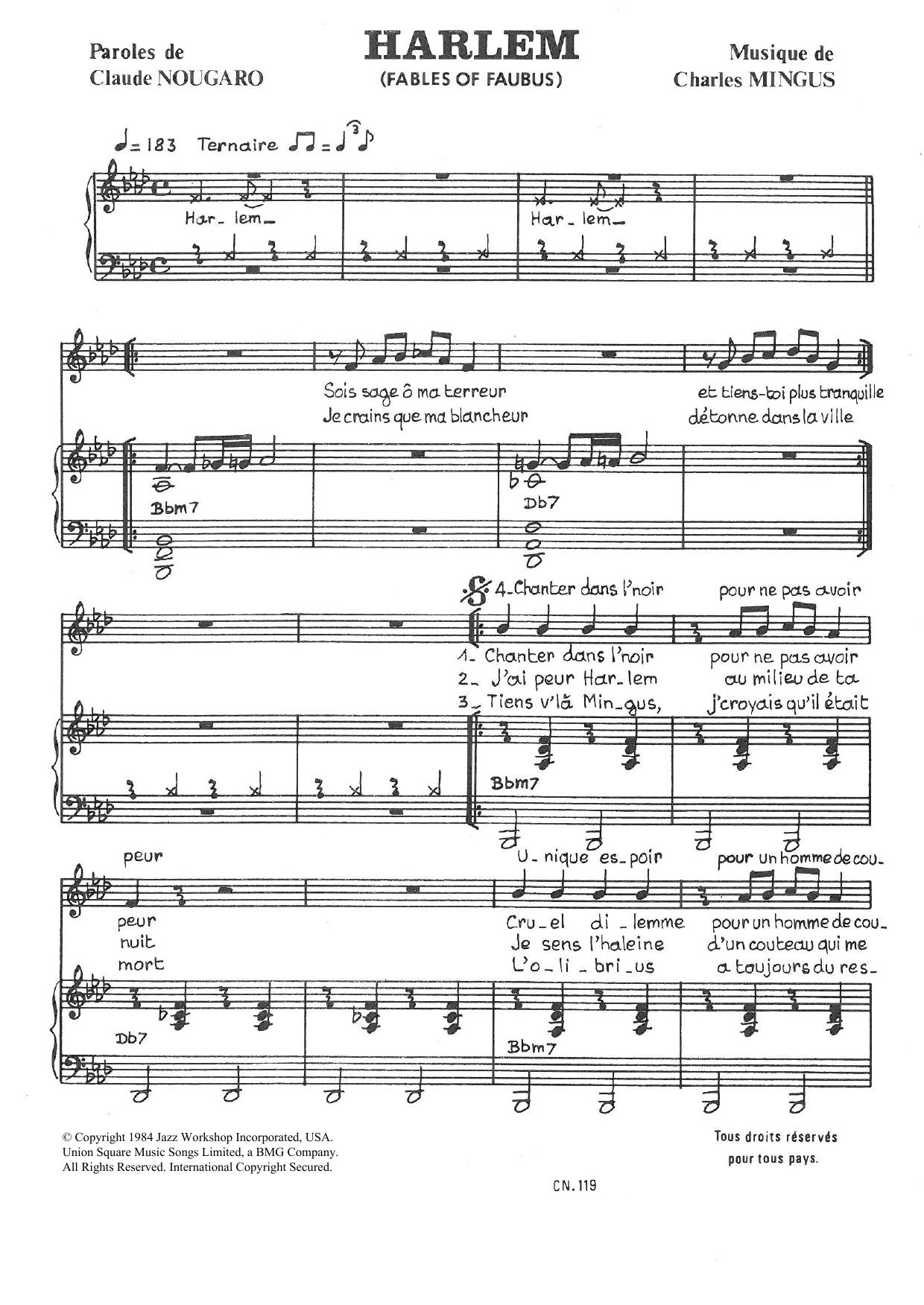 Claude Nougaro Harlem (Fables Of Faubus) Sheet Music Notes & Chords for Piano & Vocal - Download or Print PDF