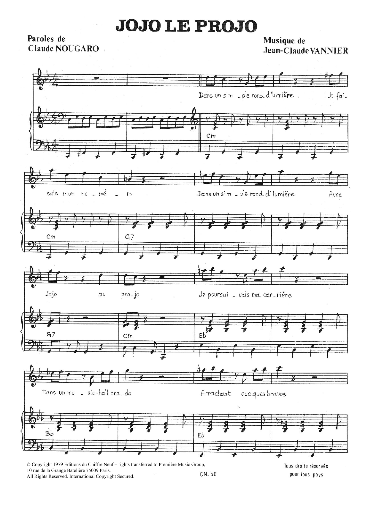 Claude Nougaro Jojo Le Projo Sheet Music Notes & Chords for Piano & Vocal - Download or Print PDF