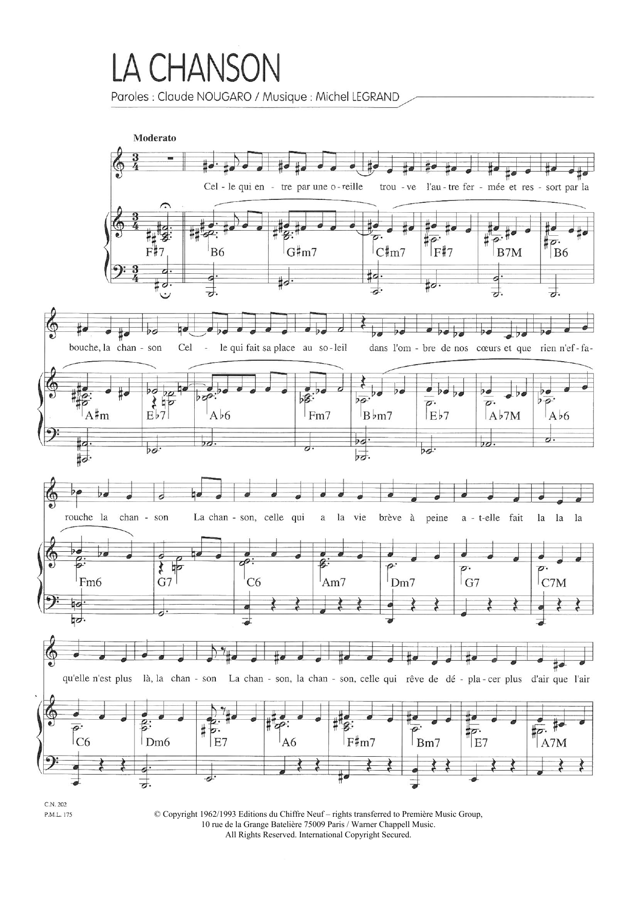 Claude Nougaro La Chanson Sheet Music Notes & Chords for Piano & Vocal - Download or Print PDF
