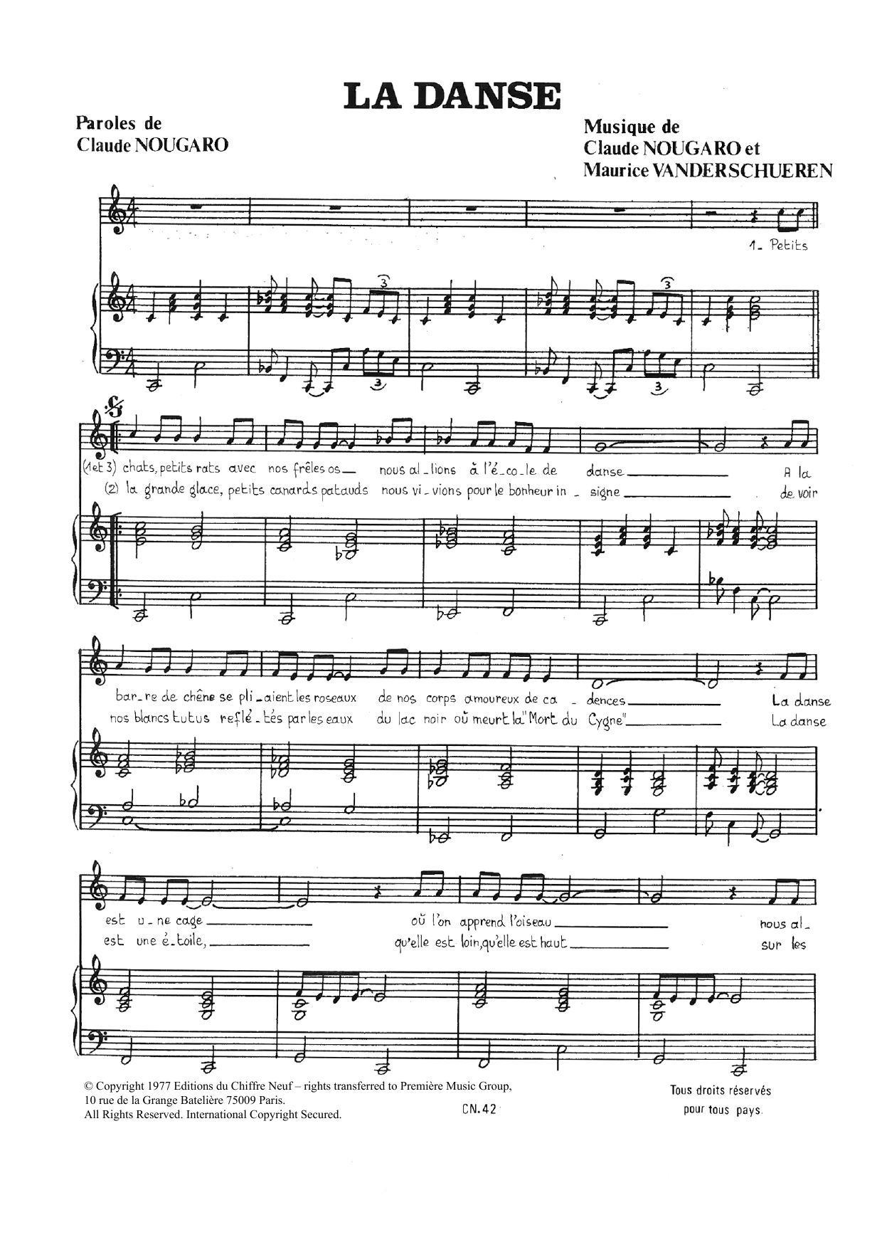 Claude Nougaro La Danse Sheet Music Notes & Chords for Piano & Vocal - Download or Print PDF