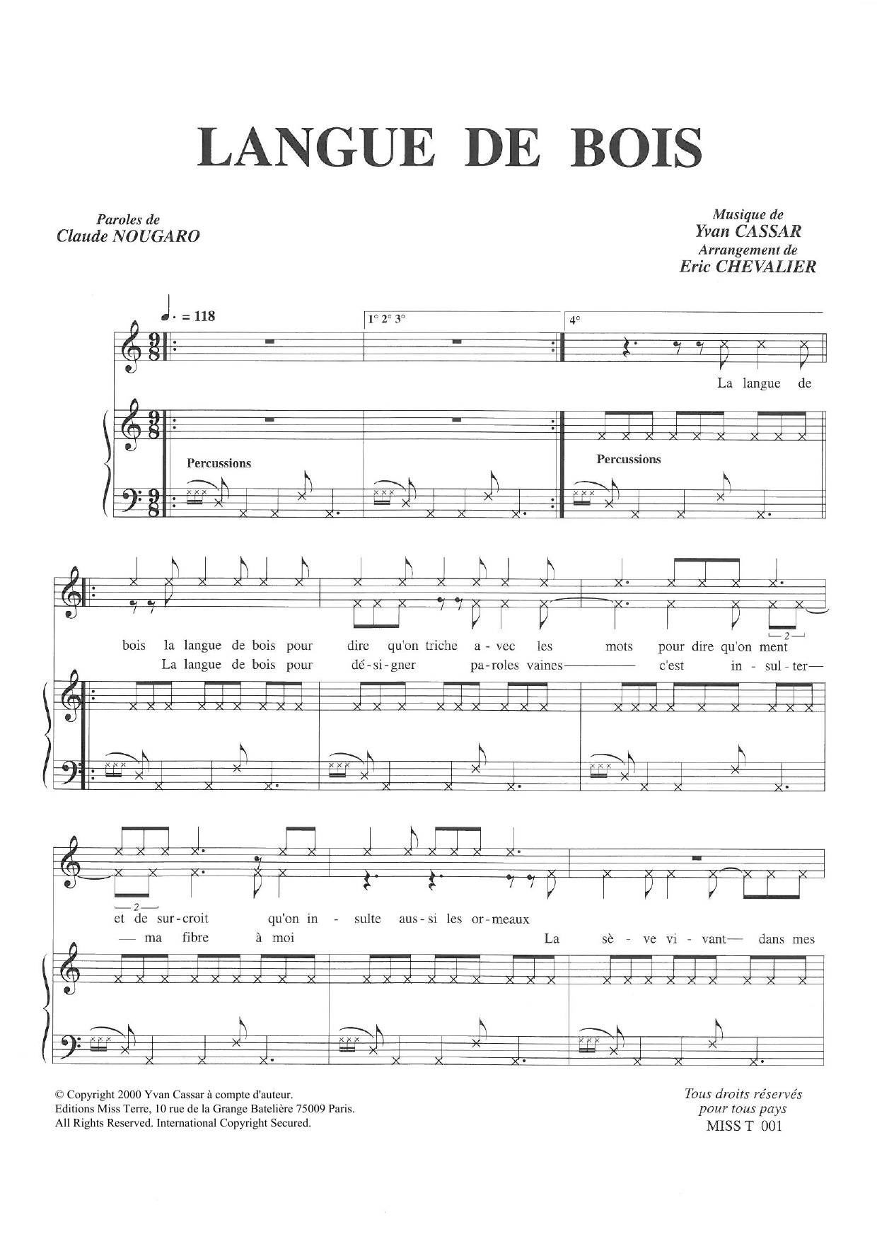 Claude Nougaro Langue De Bois Sheet Music Notes & Chords for Piano & Vocal - Download or Print PDF