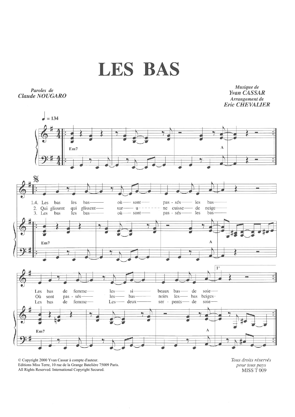 Claude Nougaro Les Bas Sheet Music Notes & Chords for Piano & Vocal - Download or Print PDF